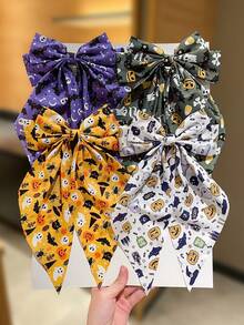 1/4pcs Women's Halloween Bow Hair Clips, Vintage Style, Large Hair Clips With Skull, Pumpkin, Ghost, Bat, Spider And Other Halloween Elements, Women's Hair Clips, Holiday Accessories. Suitable For Halloween, Parties, Halloween Decorations, Women's Autumn Accessories, Halloween Gifts, Halloween Accessories, Halloween Hair Accessories., Winter Outfit For Women, Bows, Cute - Multicolor - View 6