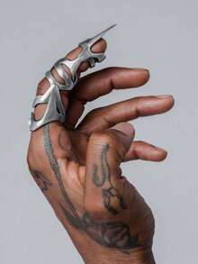 1/3pcs Fashionable Long Rings, Punk Armor Knuckle Rings With Inlaid Pearl Sharp Claw Finger Jewelry - Multicolor - View 4