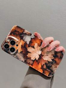 1pc Autumn Maple Leaf Patchwork Pattern Perforated Glossy Film Phone Hard Case, Compatible With IPhone 11/12/13/14/15/16 Pro Max Waterproof Shockproof Anti-Fall Scratch Resistant - Multicolor - View 3