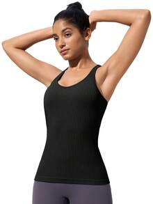 MathCat Workout Tank Tops For Women With Built In Bra, Seamless V Neck Tops Fitness Workout Yoga Shirts - màu đen - Xem 4