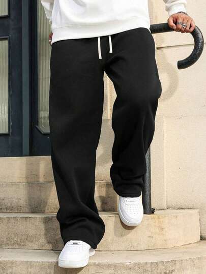 Jesienne i zimowe nowe męskie spodnie z szerokimi nogawkami, sportowe, jednokolorowe, gołe, do biegania na świeżym powietrzu, codzienne, setki, elastyczne, ściągane sznurkiem, spodnie do joggingu