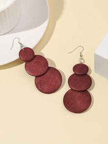 6 Pairs/Set, Colorful Laser Engraved Geometric Pattern Wooden Earrings, Suitable For Daily Casual Wear And Mother's Day - 6 Pairs - View 5