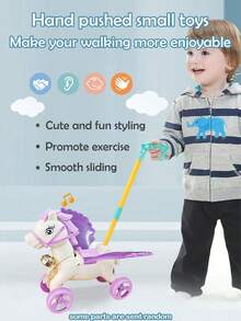 幼兒推車/騎乘玩具，推拉式馬造型，帶翅膀和鈴鐺，互動學習步行器玩具，適合3至7歲兒童，幫助寶寶行走，具有聲音和閃爍的眼睛，隨機顏色
