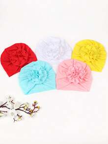 8 colores disponibles Sombrero para niños, tela sólida suave y cálida de punto elástico hecho a mano, sombrero de bebé con flor plisada de degradado giratorio. Suministros para recién nacidos, artículo decorativo lindo, conjunto esencial de sombrero cálido de otoño/invierno para niños
