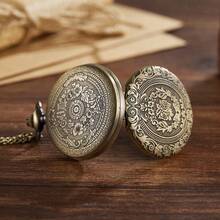 1 Stück Herren Quarz Taschenuhr, silber-kupferfarben, klassisch-Lässig vintage rund graviert mit Kette, geeignet für den täglichen Gebrauch von Männern, Outdoor-Sport, Urlaubsgeschenk