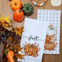 2pcs Thanksgiving Autumn Pumpkin Print Kitchen Towels, Soft And Absorbent, Reusable And Washable, Home Cleaning Essential, Kitchen Accessories, Holiday Gift For Friends - Grey - View 8