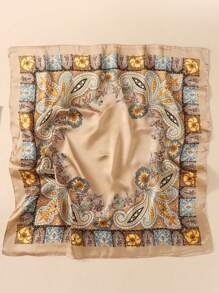 1pc New Satin Square Scarf For Men And Women 70*70cm Satin Floral Geometric Pattern, Elegant Retro Bohemian Style Headscarf, Fashionable And Versatile Neutral Square Scarf, Suitable For Daily And Casual Occasions, Can Also Be Used As A Holiday Gift