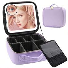 Professional Large Portable Storage Beauty Makeup Box,Adjustable Brightness In 3 Color Scenarios, Waterproof Makeup,Makeup Bag With LED Mirror Vanity Case Beauty Box Make Up Travel,Purple - Purple - View 2