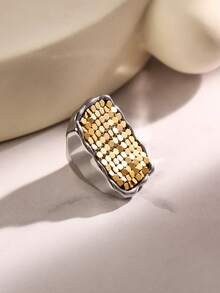 Square Retro Sparkling Diamond Geometric Ring, Unique Design For Women, Versatile High-End Midi Ring - Multicolor - View 2