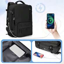 43x30x20cm超大容量多功能背包，帶鞋倉，乾濕分離，電腦倉，可usb充電，百搭能源五色，出行必備，方便防水大容量雙肩包，多功能收納，適合通勤與旅行，必備大容量雙肩包，出差、通勤、旅行輕鬆收納，簡約旅行型，適合通勤與旅行，必備大容量雙肩包，出差、通勤、旅行輕鬆收納，簡約有探出 - 黑色 - 查看 6