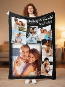 1pc Customized Photo Blanket, Personalized Flannel Blanket, Can Print Photos And Text, Mother's Day/Father's Day Gift, Home Bedding, Customized Photo Blanket, Family Personalized Photo Blanket, Suitable For Mother's Day, Birthday, Valentine's Day, Graduation, Father's Day, Wedding, Housewarming, Can Be Placed On Sofa, Bed, Car, Tea Room, Bedroom, Bathroom, Living Room, Dining Room, Etc. - Multicolor - View 2
