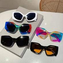 1 Piece New Women's Polygonal Fashion Glasses Colorful Design Versatile Unisex Decorative Glasses - Đen và xám - Xem 10
