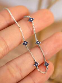 BALMORA 1pc 925 Sterling Silver Elegant Cute Blue Flower Zirconia Chain Bracelet, Suitable For Women's Daily Wear, Friendly Gatherings Or As A Gift - Silver - View 3
