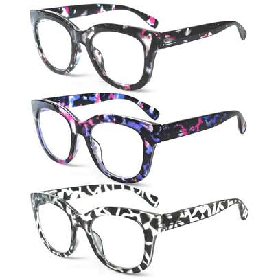 3 Pack Oprah Style Reading Glasses Blue Light Blocking Computer Readers Fashion Quality With Spring Hinge Eyeglasses For Women