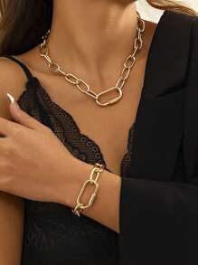 1 Set de Joyería Minimalista con Collar de Cadena Hueca y Pulsera, Elegante y Versátil para Mujeres