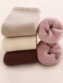 1 Pair Solid Color Simple Baby Plush Mid-Calf Socks, Thick Warm & Soft Comfortable