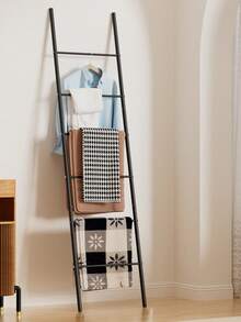1个毯子梯架，可独立放置或壁挂，多功能收纳架，装饰展示架，适用于客厅、浴室、卧室 - 黑色，浴室收纳架，浴室和泳池晾衣架 - 彩色 - 查看 1