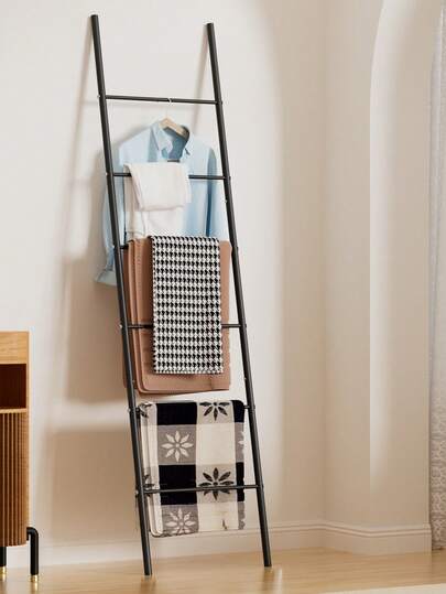 1pc Blanket Ladder Rack, Can Be Placed Independently Or Wall-Mounted, Multi-Functional Storage Rack, Decorative Display Rack, Suitable For Living Room, Bathroom, Bedroom - Black, Bathroom Storage Rack, Bathroom And Pool Drying Rack
