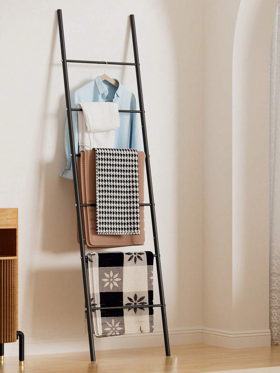 1个毯子梯架，可独立放置或壁挂，多功能收纳架，装饰展示架，适用于客厅、浴室、卧室 - 黑色，浴室收纳架，浴室和泳池晾衣架 - 彩色 - 查看 1