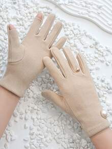 2 Pairs Of Autumn/Winter Fleece Ladies Touch-Sensitive Pearl-Lined Finger Gloves - Gentle And Elegant, Multi-Functional Korean-Style Anti-Wear Five-Finger Gloves. They Are Warm Gifts For Family And Friends And Are Suitable For Daily Outings. - Multicolor - View 2