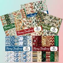 12-Sheet Merry Christmas Scrapbooking Base Paper Set​​ – Featuring Snowman, Leaf, And Snowflake Designs, This Christmas-Themed Craft Paper Serves As A Versatile Background For Journal Collages, DIY Gift Wrapping, And Holiday-Themed Projects.