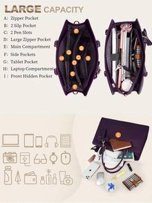 NUBILY 15.6 Inch Leather Laptop Tote Bag For Women - Waterproof Business Briefcase & Satchel Purse 2-Piece Set | Large Capacity Computer Work Bag For Office Professionals - 紫色 - 查看 5