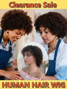 Short Curly Afro Wigs For Women, Kinky Curly Afro Wigs, Remy Human Hair Wig For Women & Men, Pixie Cut Wigs With Bangs, Full Volume Curly Human Hair Bob Wigs, 100% Virgin Human Hair, Unisex Hair Wig, Heat-Resistant, Natural Curly Style, Soft & Lightweight, Soft And Shiny Texture, Comfortable Adjustable Cap, Breathable Mesh Design, Non-Shedding, No Tangling, Perfect For Daily Wear, Special Occasions, Parties, Halloween, Weddings, Dance, Perfect For Cosplay, Themed Parties, 60s, 70s, 80s, 90s Parties, Halloween Costumes, And Everyday Fashion, Great For Changing Hairstyles, Available In Black, Brown, 99J Burgundy Red, Blonde Shades, Ideal For People With Busy Lifestyles, Easy To Style, Restyling Options, Ready To Wear Right Out Of The Box, Ideal For Afro Style Lovers, Easy To Wear, All-Day Wearable