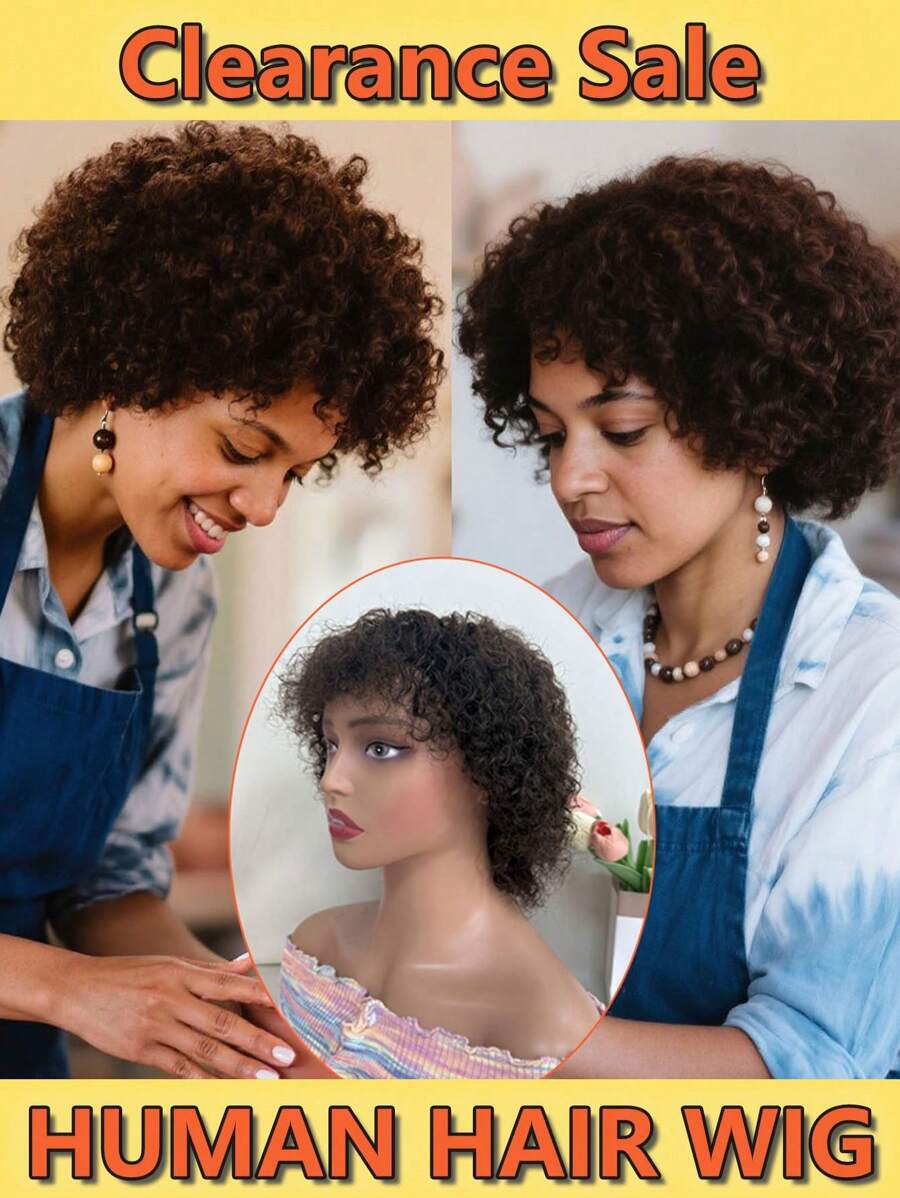 Short Curly Afro Wigs For Women, Kinky Curly Afro Wigs, Remy Human Hair Wig For Women & Men, Pixie Cut Wigs With Bangs, Full Volume Curly Human Hair Bob Wigs, 100% Virgin Human Hair, Unisex Hair Wig, Heat-Resistant, Natural Curly Style, Soft & Lightweight, Soft And Shiny Texture, Comfortable Adjustable Cap, Breathable Mesh Design, Non-Shedding, No Tangling, Perfect For Daily Wear, Special Occasions, Parties, Halloween, Weddings, Dance, Perfect For Cosplay, Themed Parties, 60s, 70s, 80s, 90s Parties, Halloween Costumes, And Everyday Fashion, Great For Changing Hairstyles, Available In Black, Brown, 99J Burgundy Red, Blonde Shades, Ideal For People With Busy Lifestyles, Easy To Style, Restyling Options, Ready To Wear Right Out Of The Box, Ideal For Afro Style Lovers, Easy To Wear, All-Day Wearable