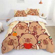 2/3 pièces Ensemble de housse de couette imprimé mignon de capybara, ensemble de housse de couette en polyester doux, housses de couette en microfibre lavables pour la décoration de la chambre, de la chambre d'amis, du dortoir (1 * housse de couette + 1/2 * taie d'oreiller, sans noyau) - Multicolore - Voir 4