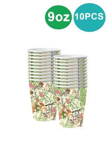 10 قطعة مجموعة أدوات المائدة القابلة للتخلص منها لحفلة الحياة البرية - صينية ورقية وكوب ورقي وورق منسدل، مناسبة لحفلات عيد الميلاد ذات موضوع الحياة البرية، حفلات عائلية، حفلات الأصدقاء، التخييم، الرحلات الخارجية وغيرها من الاحتياجات