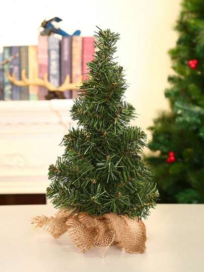 1pc Mini Christmas Tree, Burlap Base, Christmas Holiday Decor For Store, Living Room, Tabletop Home Decor Christmas Decorations Room Decor
