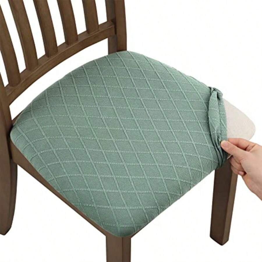 Stretch Jacquard Chair Seat Covers Set Of 6 Removable Washable Dining Chair Covers AntiDust Dining Room Chair Covers Seat Cushion Slipcovers 6 Dark Green - 深綠色 - 查看 1