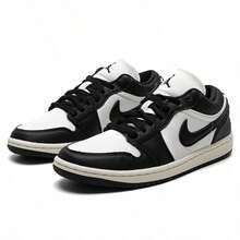 Nike Jordan 1 Low SE Vintage Panda 女款帆布运动鞋，帆布面料，黑色，摔纹皮革，经典款 FB9893-101 - 黑白 - 查看 6
