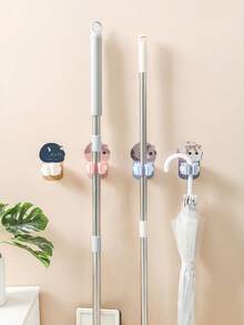 Fashionable Cartoon Cat Wall Hook, Bathroom Mop Hook, Multi-Purpose Adhesive Broom/Mop Hanger, Plastic Self-Adhesive Easy Install Mop Broom Rack, Practical Installation Clip, Suitable For Home And Bathroom - Multicolor - View 1