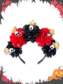1pc Halloween Realistic Black & Red Skeleton Flower Headband, Dark Gothic Style Day Of The Dead Party Costume Accessory For Women - Multicolor - View 15