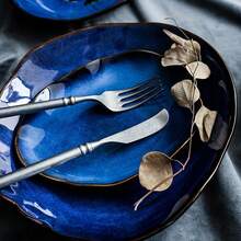 taufikt 1pcs Ceramic Serving Ware, Salad Vegetable Pasta Steak Plate,Microwave And Dishwasher Safe(Blue) - 寶藍色 - 查看 4