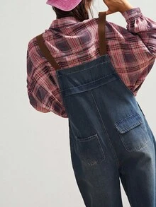 Bohemela Big Pocket Washed Denim Suspender Jumpsuit - Blue - View 7