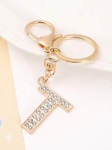 1个男女通用新款合金水钻英文字母钥匙扣，创意个性化闪亮字母配饰，时尚包包/汽车钥匙链，节日/生日礼物包包配饰挂绳带证件夹汽车配饰包饰圣诞节汽车老师朋友姐妹礼物创意 - 金色 - 查看 13