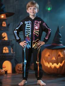 Kids' Scary Skeleton Jumpsuit, Long Sleeve Halloween Costume For Boys And Girls, Cosplay Party Performance - Multicolor - View 5