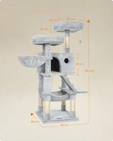 Feandrea Cat Tree, Cat Tower For Large Cats, Ultra-Soft, White-Grey Ombré - 灰色 - 查看 5