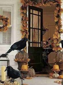 6pcs Halloween Simulation Black Crow Feather Crow Halloween Decoration Crow Garden Props Decoration,Christmas
