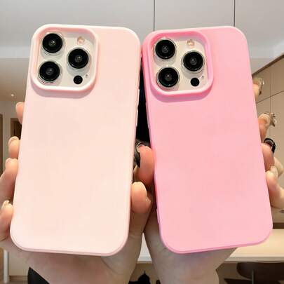 2pcs Matte Deep Pink + Light Pink Solid Color TPU Full Body Shockproof Phone Case Compatible With IPhone 16, 15, 14, 13, 12, 11 Pro Max Waterproof Anti-Fall Scratch Resistant
