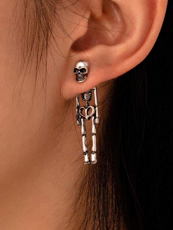 1 Pair Unisex Skeleton Stud Earrings, Suitable For Halloween