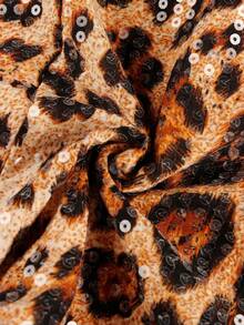 Summer Sexy Colorblock Slim Fit Shorts Cheetah Print Sequins Booty Shorts Party Festival Outfits For Women - 棕色 - 查看 7