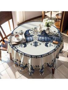 1 Stück Halloween Kürbis & Hexenhut Muster Tischdecke, saisonale Küchen-/Esszimmer Dekoration, in runder oder rechteckiger Größe erhältlich, Polyestermaterial, Innen-/Außenbereich Party Dekoration, Halloween Feiertags Dekoration, Heim Küchen Dekoration