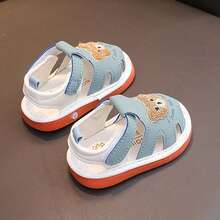 Little Girl Boy Summer Sandals Anti-Slip Soft Sole Bear Embroidery Shoes For Outdoor, School, Party - Blue - View 4