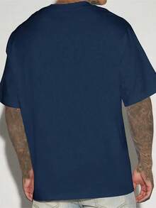 (220 Cotton-Shirt)   Men's Summer Round Neck Short Sleeved Casual Cotton  Interesting LettersComfortable Cotton - 藏蓝色 - 查看 4