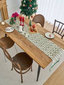 1pc Vintage American Style Pine Branch Printed Table Runner, Gold Foil Decor, Suitable For Christmas Party, Kitchen, Home Decor - Multicolor - View 10