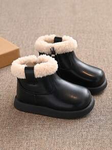 这款儿童保暖内衬魔术贴踝靴适合冬季穿着 - 黑色 - 查看 2