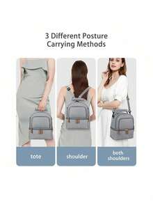 一件代发女款新款灰色时尚双层婴儿奶瓶包保温包适合日常出行双肩单肩手提换尿布包多功能保鲜储奶冰袋 - 灰色 - 查看 8